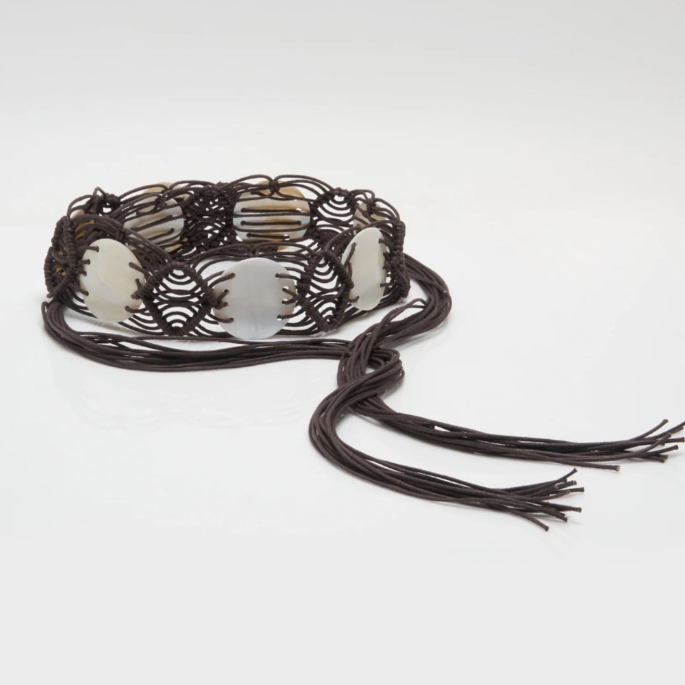 BROWN LEATHER FRINGE BELT